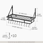 24 Inch Kitchen Pot Pan Rack Wall Mounted  10 Hooks  Matte Black  88lbs Load