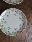 4 Old Vintage White Ironstone Porcelain Butter Pats Gold Green Rims Crazing
