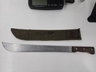 Vintage 23  Sheffield Machete With Wooden Handle And Green Canvas Sheath England