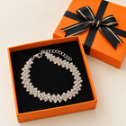 Silver Tone Jewellery Set Women Necklace Bracelet Hoop Earrings Clear Accent