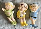 Ceramic Elves Elf Lot Of 3 Hand Painted Sleeping Sitting Dated 1985 Vintage