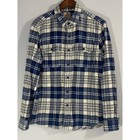 American Eagle Heritage Flannel Shirt Men s Sz L Blue White Plaid Classic Fit