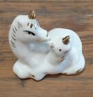 Vintage Unicorn Mama Baby Mother Child  Porcelain Ceramic Figurine White W  Gold
