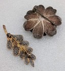 2 Antique 800 Filigree Silver Lotus Flower   Leaf Brooch   Pin 