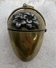 Antique Victorian Brass Sewing Egg  thimble Needle Holder Antique Chatelaine Clip