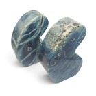 Vintage Blue Marbled Stone Bookends Heavy Polished Carved Sculptural Pair