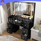 Black Vanity Desk Makeup Dressing Table Smart Led Mirror 7 Drawers  crystal Pull