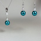 Teal Blue Green Pearl Pendant Necklace Earring Silver Wedding Bridal Jewelry Set