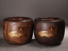 Vintage Japanese Lacquerware Pair Of Charcoal Brazier Hibachi Tea Ceremony Tool