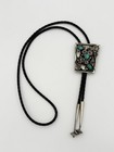 Reduced  Vintage Navajo Hand Signed Turquoise In Sterling Silver Bolo Tie