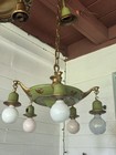 Antique Art Deco Brass 5 Light Chandelier Ceiling Light  1920 s Green gold