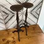 Vtg Twisted Basket Wrought Iron Black Pillar Candle Holders Tripod Swirl 13   