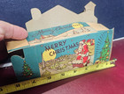 Vintage Merry Christmas Cardboard Santa Movie Theater Candy Holder  Ornament Box