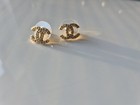 Authentic Chanel Cc Logo Crystal Stud Earrings Gold Tone 1 25 X 1cm  New In Box