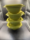 Vintage Tupperware Servalier Bowls Lids 840 Avocado Green Set Of 4 841 Lids