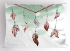 Feather Pillow Sham  Watercolor Vibrant Dream Catcher With Ornamental Element   