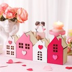  4 Pcs Valentines Day Decorations Diy Wooden House Wooden Craft Kit Pink Wood 