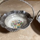 2 Vintage 1950 s Farber   Shlevin Porcelain   Hammered Aluminum Baskets bowls