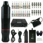 Complete Rotary Tattoo Machine Kit Motor Pen 20ink Power Supply Cartridge Needle