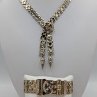 Vintage Link Chain Gold Tone Necklace And Bracelet Set Demi Parure Rhinestones