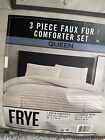 Frye 2  Solid Channel Luxury Faux Fur Comforter 3 Piece Queen Set New  