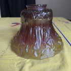 Vtg 70s Cranberry Amber Carnival Glass Lamp Shade Tree Bark 3  Fitter 9 5  Wide