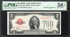 1928-b  2 Legal Tender Us Note Pmg 58 Epq Fr 1503 Red Seal Two Dollar Bill 70951