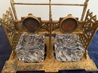 Antique Victorian Double Glass Gold Colored Ink Well Heavy Duty Glass 