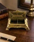 Vintage Art Nouveau Brass Stamp Box Desk Organizer Hinged Lid A001