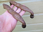 Pair Large 9  Antique Ornate Brass Door Pulls Handles 1800 s