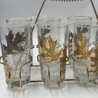 Vintage Libbey Gold Leaf High-ball Frosted Glasses 8-piece Set - Metal Carrier