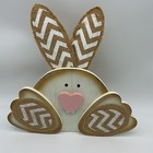 New Hanna   s Handiworks Easter Decoration Bunny Wood Burlap Tabletop Rabbit Decor