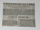 16th C Latin Vulgate Bible Leaf Book Of Tobit Tobias Woodcut St Jerome C1550s