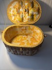 Dritz Vintage Wicker Sewing Basket Yellow Floral Pattern