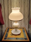 Vintage 1950 Fenton Milk Glass Hobnail Glass Lamp With Shade  Works Beautifully 