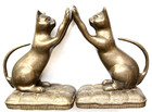 Vintage Set Of 2 Solid Brass Art Deco Siamese Cats On Pillows Weighted Bookends