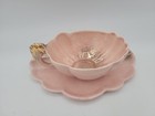 Vintage Ceramic Deco Tea Cup   Saucer Pink Seashell Clam Shell Seahorse Handle