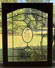 Vintage Brass Leaded Clear Beveled Glass Window Panel Wood Cupboard Cabinet Door