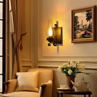 2 Pack Black Vintage Farmhouse Wall Light Led Fixture Porch Sconce W Amber Glass