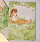 Vintage Current Stationary Cards Fold Over Illustrated Girl Bird Snail Mail Seal