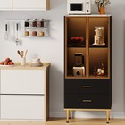 Fluted Storage Cabinet Glass Door And 2 Drawers Modern Display Storage Cabinet