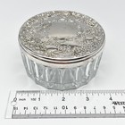 Vintage Silver-plated Glass Vanity Powder Jar With Ornate Floral Design Lid