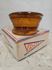 Vintage Amber Glass Military Hat Powder Trinket Vanity Box With Mirror Lid Rare 