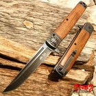 9  Brown Wood Handle Samurai Spring Assisted Open Folding Blade Pocket Knife