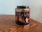Vintage Asian Litho-decorated Tea Canister Japanese Black Metal Tin Container 6 