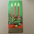 Vintage Mid-century Christmas Card Trio Of Red Candles Ornaments