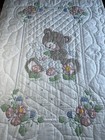 Beautiful Vintage Baby Quilt Hand Embroidered Quilted Bear Bunny Flannel Back