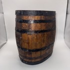 Small Brown Wooden Barrel Keg W  Metal Bands  Primitive Decor