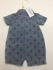 Nwt Carter s Baby Boy s Blue Denim Anchor Design Cotton Collared Romper Size 3m