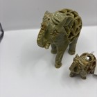 Set Of 2 elephant Trunk Up Figurine With Baby Olive Green Hand Carved Made India